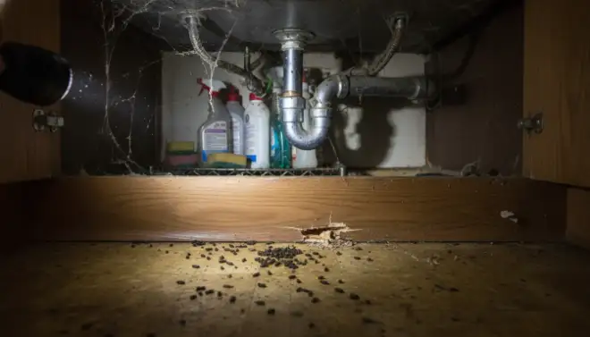 Sinais de roedores escondidos na cozinha que indicam infestação no imóvel